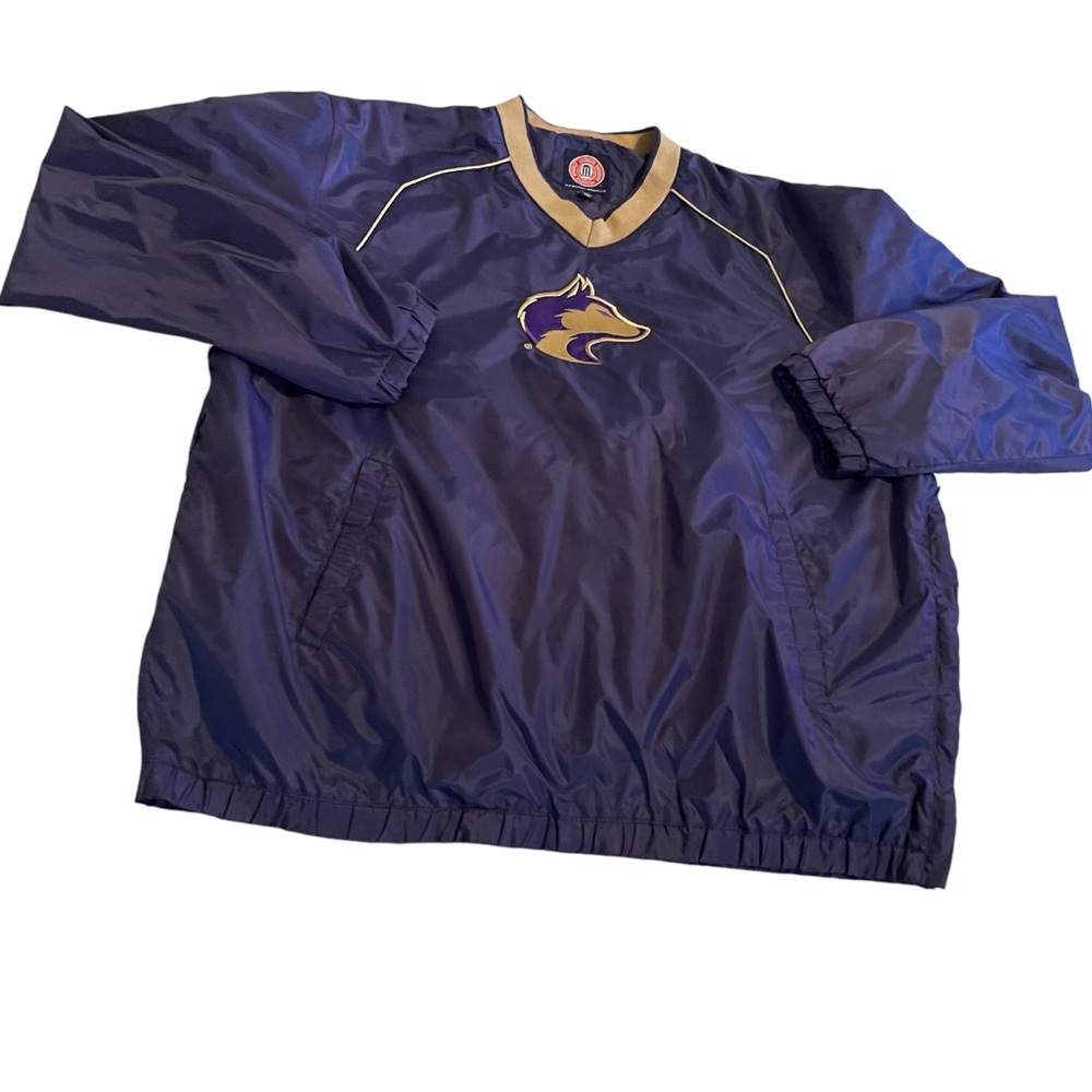 Men's V-Neck Pullover Windbreaker Sweater - Purple with Gold Trim
